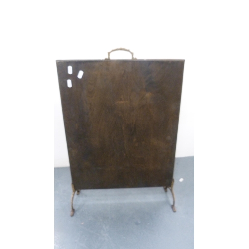 292 - Brass five-branch electrolier and a fire screen.