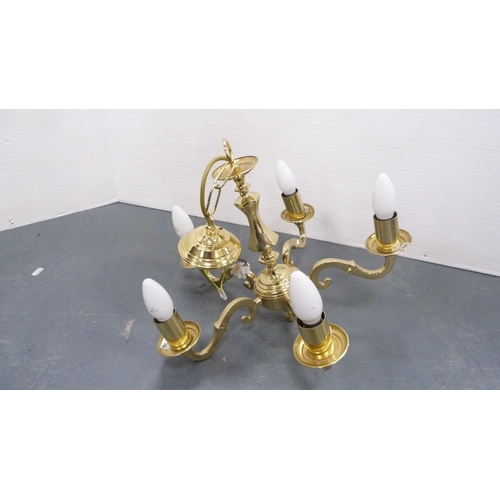 292 - Brass five-branch electrolier and a fire screen.