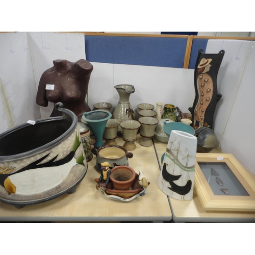 36 - Contemporary nude bust, art pottery water set, vases etc.