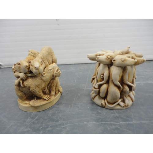 42 - Carton containing ornaments to include studio pottery examples, globe etc.