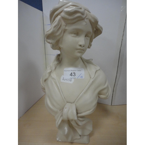 43 - Reproduction figural table lamp, reproduction busts and a Staffordshire flatback figure group.&nbsp;... 