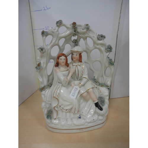 43 - Reproduction figural table lamp, reproduction busts and a Staffordshire flatback figure group.&nbsp;... 