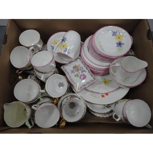 47 - Three cartons containing miscellaneous teawares to include Aynsley 'April Rose' , Noritake 'Kensingt... 