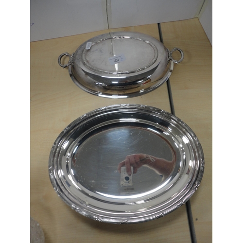 49 - EP to include a claret jug, entrée dish, waiter and condiments.