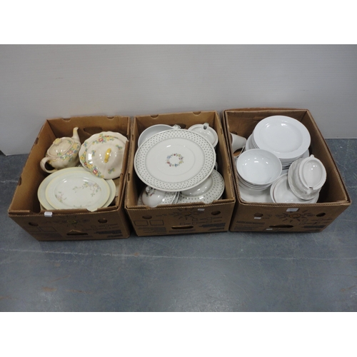 51 - Three boxes containing miscellaneous tea and dinnerwares to include Royal Doulton, Mintons, Denby 'W... 
