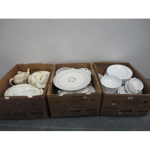 51 - Three boxes containing miscellaneous tea and dinnerwares to include Royal Doulton, Mintons, Denby 'W... 