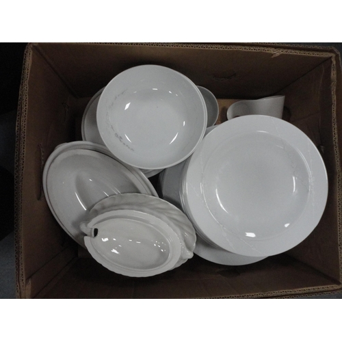 51 - Three boxes containing miscellaneous tea and dinnerwares to include Royal Doulton, Mintons, Denby 'W... 