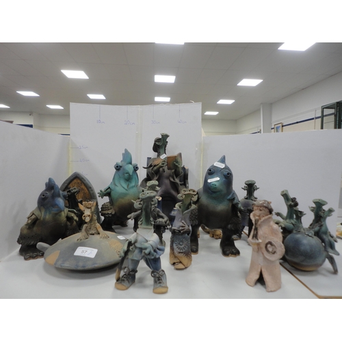 57 - Collection of contemporary studio pottery figures to include humorous and grotesque examples&nbsp;