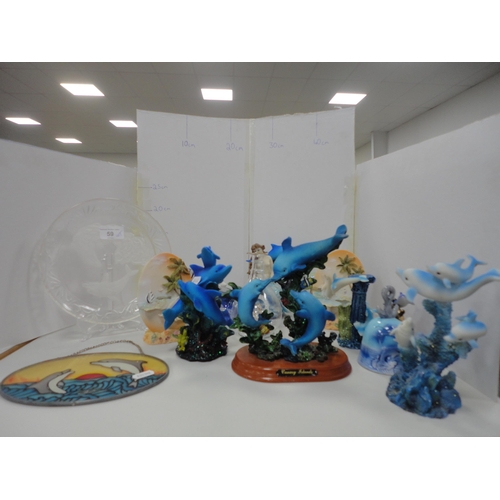 59 - Collection of contemporary figures to include dolphins, related dishes etc.