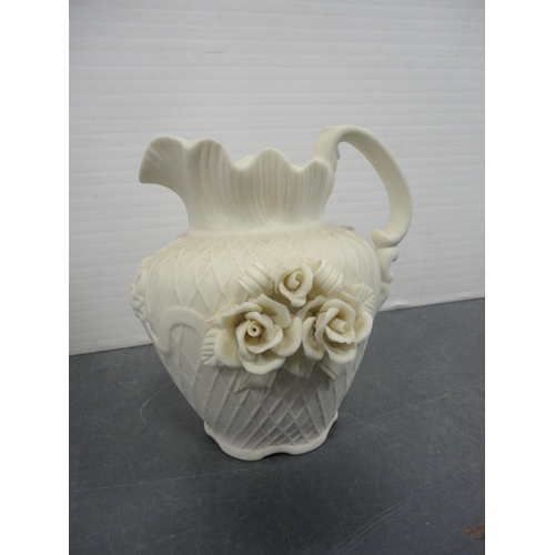 66 - Pottery toilet ewer and basin, a Bretby Ruskin-type vase, pair of vases and a jug etc.  (7)