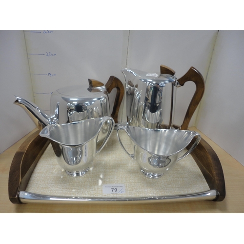 79 - Picquot four-piece tea set on tray.  (5)