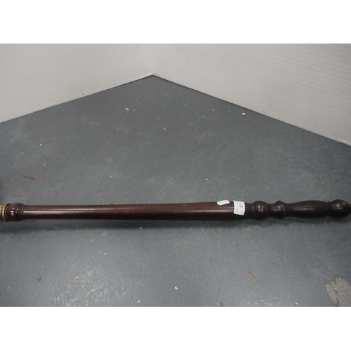 81 - Copper and brass bed warming pan, parasol, and a back scratcher.&nbsp; (3)