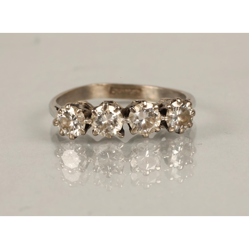 111 - White metal ring set with four white diamonds, ring size M