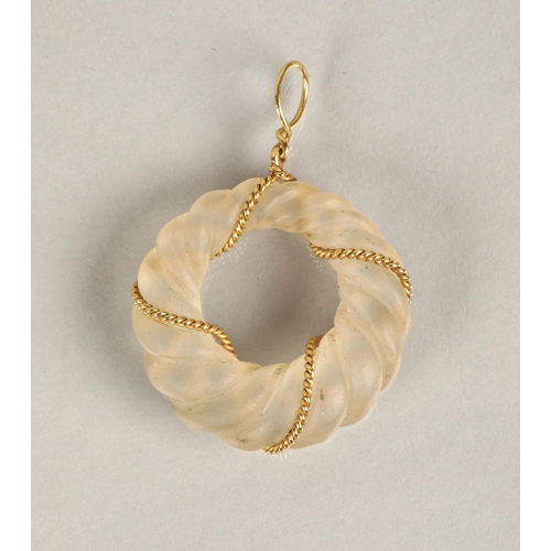 112 - Glass hoop pendant mounted in 18ct gold