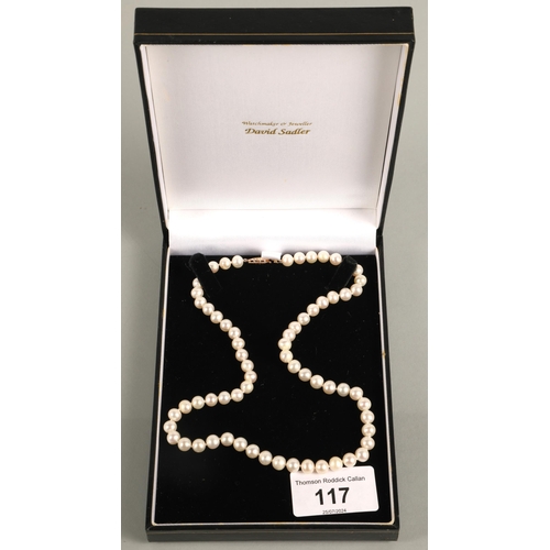 117 - Pearl necklace with 14k gold clasp