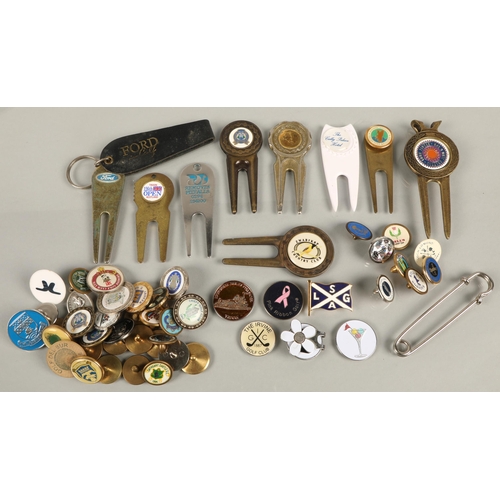 158 - Collection of souvenir golf markers and divot tools etc