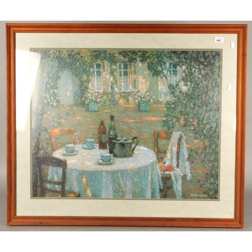 442 - A large framed print signed PM Laing bottom right, and a Henri Le Sidaner large framed print 'Sunlig... 