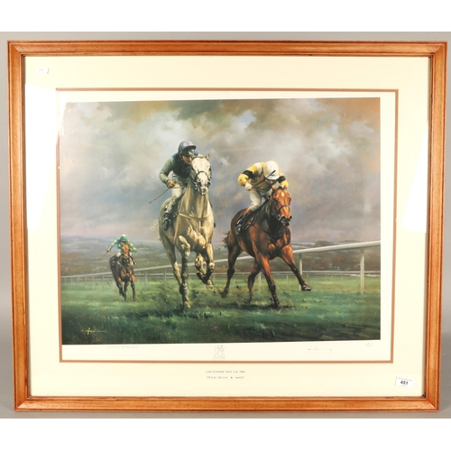 451 - Graham Ison, Cheltenham Gold Cup 1989 Desert Orchid & Yahoo, pencil signed limited edition print... 