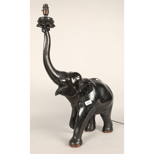 524 - Ebonised elephant hardwood table lamp