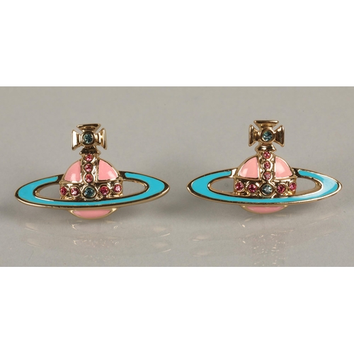 54 - Vivian Westwood costume jewellery pair of enamel and gem set stud earrings with box, pouch, and care... 