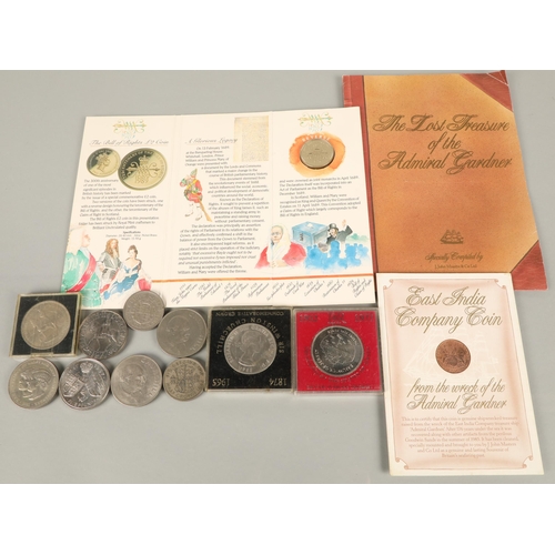 63 - Assorted commemorative and collectible coins including Bill of Rights £2 coin, East India Coin... 