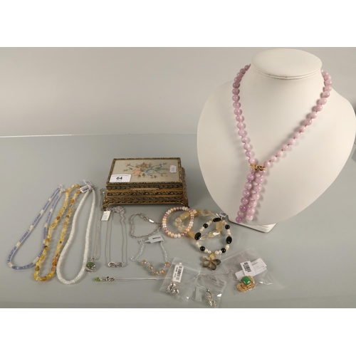 64 - Gemstone necklaces and bracelets with silver hardware, pearls, etc