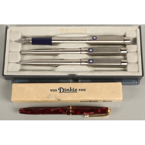 83 - Boxed set of three Parker pens and a Dinkie pen in box