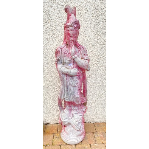 542 - Concrete garden statue of an Asian goddess, 137cm