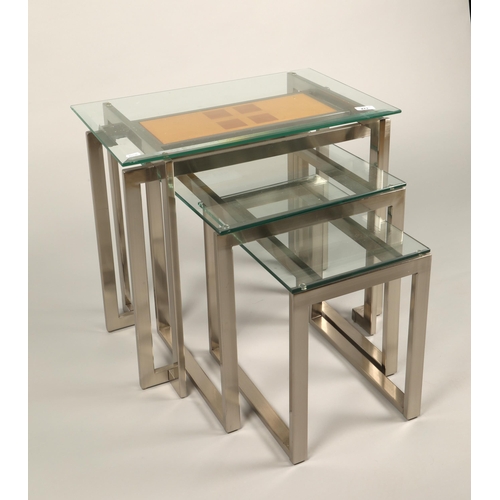 471 - Nest of three glass  top tables