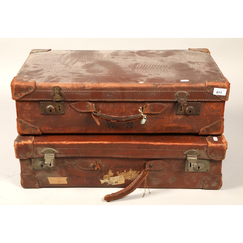 611 - Two vintage leather suitcases