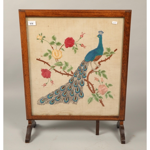 618 - Peacock needlework fire screen