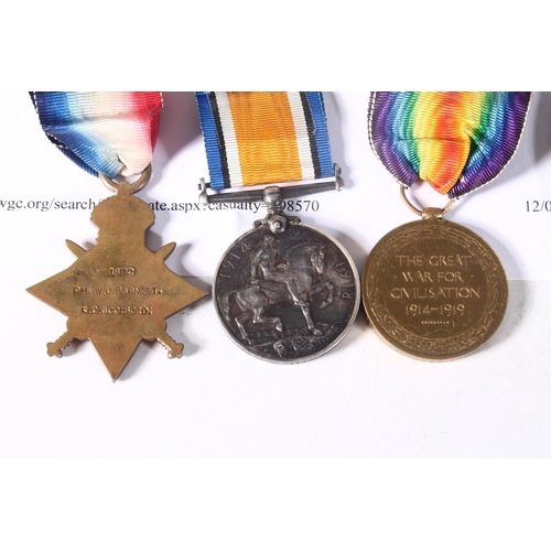 1206 - Medals of 18122 Private William Johnson Barnett of D Company 1st Battalion Kings Own Scottish Border... 