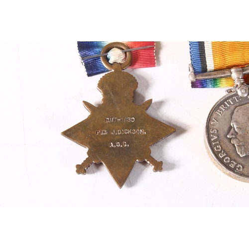 1217 - Medals of CMT-1930 Private John Dickson of the Army Service Corps comprising WWI war medal, victory ... 