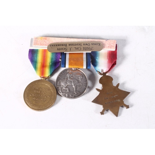 1289 - Medals of 9802 and 29181 Corporal J Scott of the Kings Own Scottish Borderers, comprising WWI war me... 