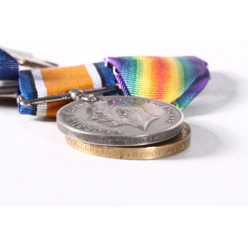 1289 - Medals of 9802 and 29181 Corporal J Scott of the Kings Own Scottish Borderers, comprising WWI war me... 