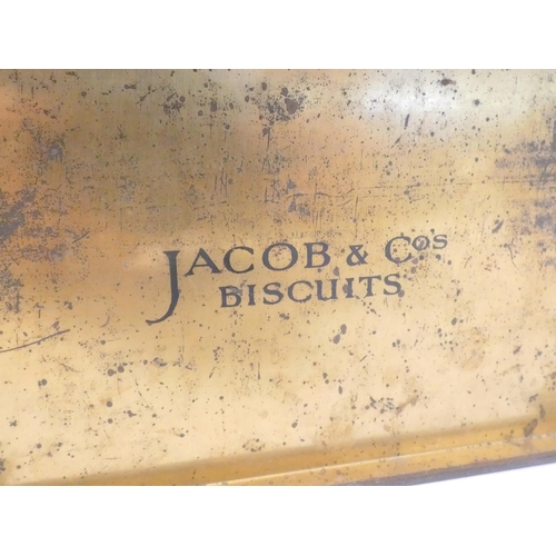 237 - Two early 20th century Huntley and Palmer biscuit tins in the form of Gladstone bags, and a Jacob an... 