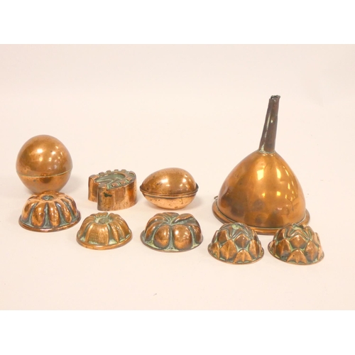 238 - Collection of miniature Victorian copper jelly and food moulds, late 19th century, to include two, t... 