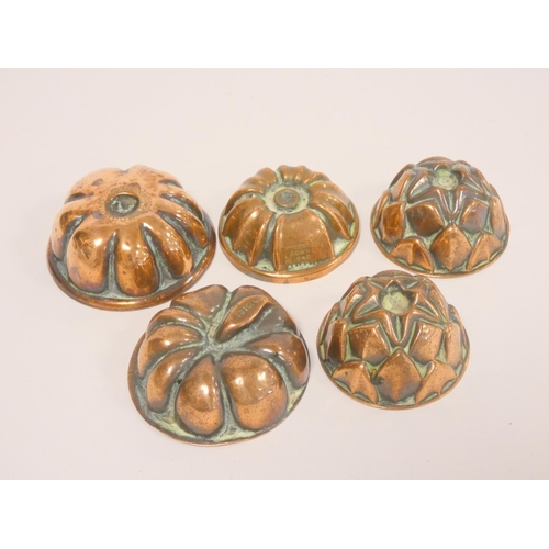 238 - Collection of miniature Victorian copper jelly and food moulds, late 19th century, to include two, t... 