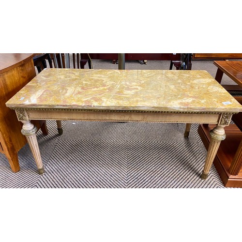 532 - Ornate coffee table (damaged), H 49cm, W 102cm, D 48cm