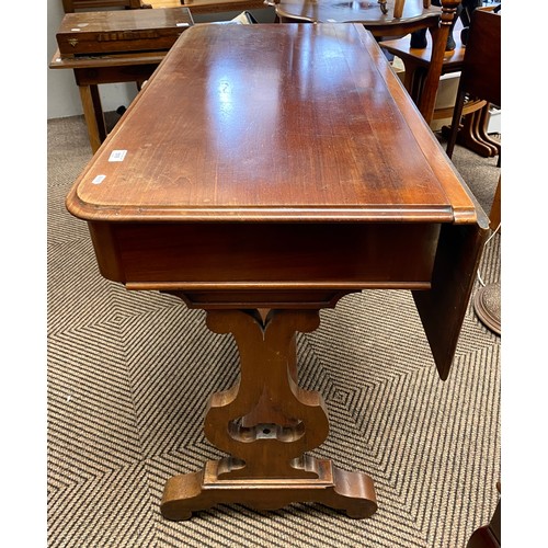 518 - Mahogany drop leaf table with two fitted drawers, 76cm high