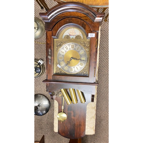 515 - Mahogany cased wall clock with brass dial & ship design by Emperor Clock Co Ltd, approx. 100cm&n... 