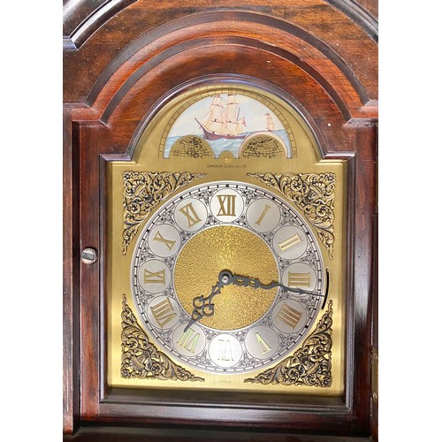 515 - Mahogany cased wall clock with brass dial & ship design by Emperor Clock Co Ltd, approx. 100cm&n... 