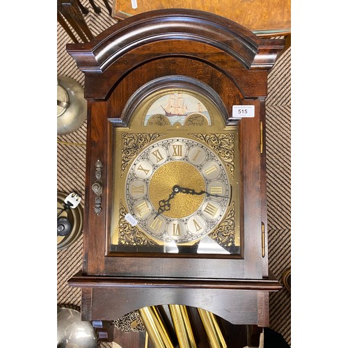 515 - Mahogany cased wall clock with brass dial & ship design by Emperor Clock Co Ltd, approx. 100cm&n... 