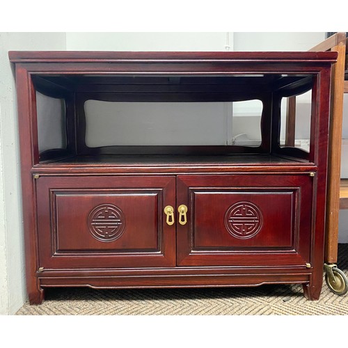 493 - Oriental cherry wood t.v unit, 66cm x 81cm x 46cm