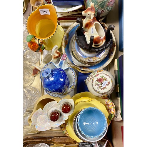 313 - Gilt Noritake side plates and bowl, Burleigh Ware parrot jug, Masons Ironstone ginger jar and other ... 