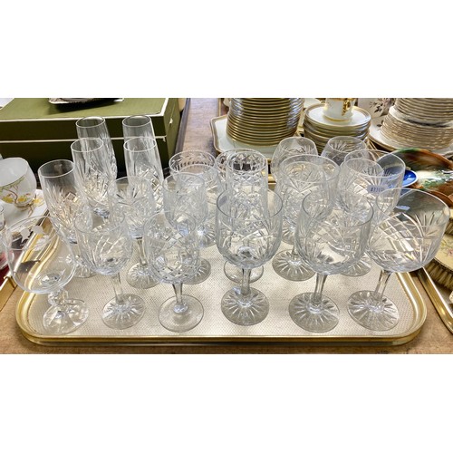 321 - Cut glass crystal wine glasses, champagne flutes, brandy glasses, etc 