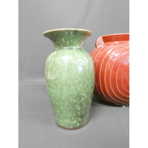 197 - Group of Studio pottery vases, to include a green glazed vase by North Devon, makers initials NP, mo... 