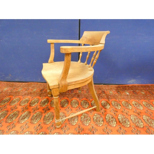 381 - Early 20th century oak smoker's low chair upon turned legs with stretchers Joseph Dixon, Whitehaven ... 