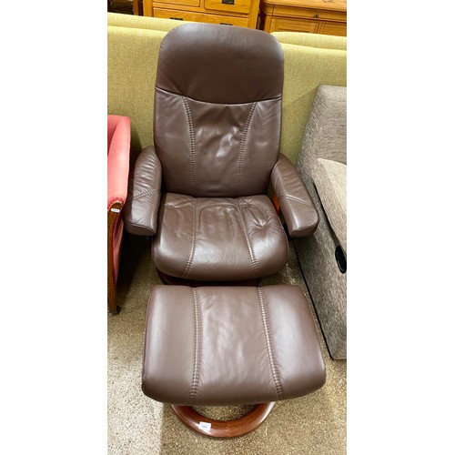 604 - Brown Stressless chair with foot stool