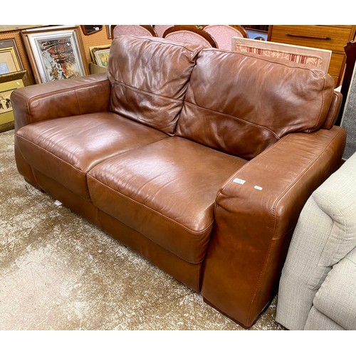 578 - Contemporary two-piece brown leather settee